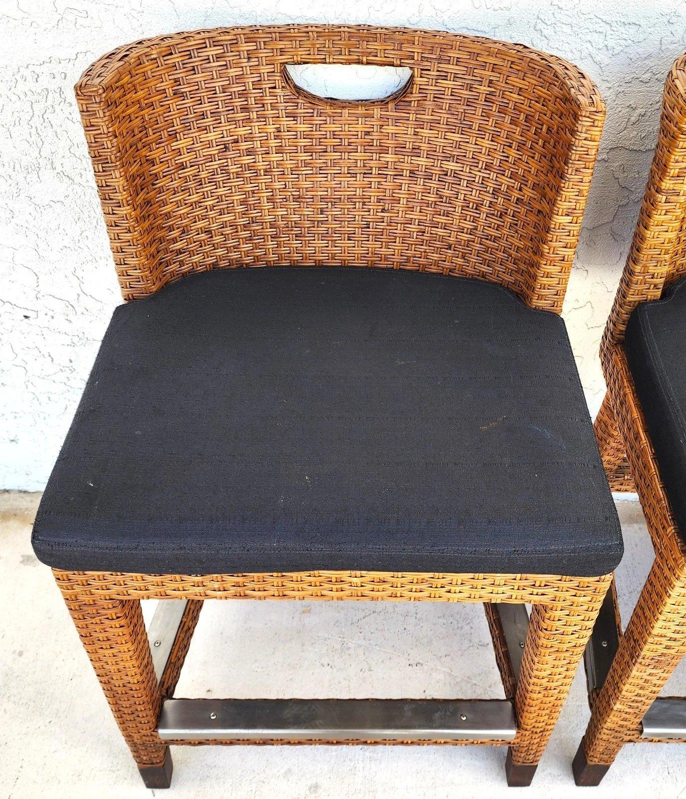 Ficks Reed MCM Wicker Counter Stools Set of 3 For Sale 3