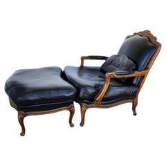Vintage Chateau d"Ax French Provincial Top Grain Leather Chair & Ottoman
