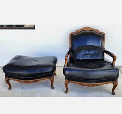 Vintage Chateau d"Ax French Provincial Top Grain Leather Chair & Ottoman