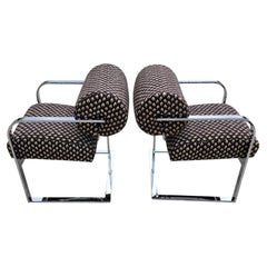 Milo Baughman for Thayer Coggin 1970s Postmodern Chrome Cantilever Armchairs