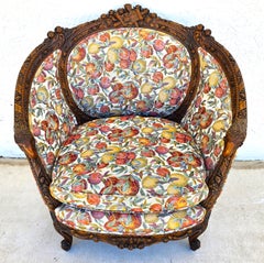 Antique French Regency Rams Heads Walnut Club Lounge Chair