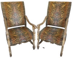 CENTURY FURNITURE French Louis XIII Os de Mouton Armchairs a Pair