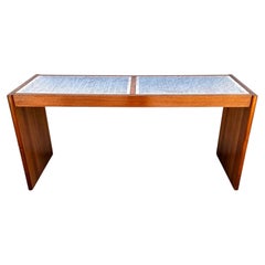 Vintage Komfort Danish Lattice Pattern Solid Teak and Glass Console Table