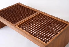 Vintage Komfort Danish Lattice Pattern Solid Teak and Glass Console Table