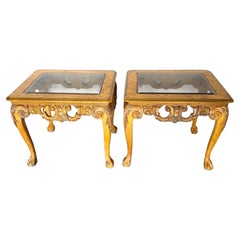 Coppia di tavolini laterali in legno massello in stile Chippendale Queen Anne Revival