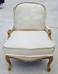 Beverly Furniture French Louis XV Fauteuil Off-White Heavy Linen Lounge Chair
