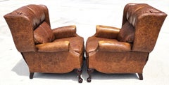 Vintage MOTIONCRAFT Chippendale Leather Wingback Recliners Ball & Claw Pair