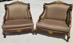 Marge Carson Style French Louis XV Ornate Caved Settees Loveseats Pair