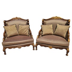 Marge Carson Style French Louis XV Ornate Caved Settees Loveseats Pair