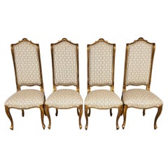 Vintage French Louis XV Rococo Giltwood Wing Back Dining Side Chairs Set of 4