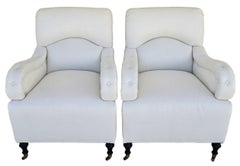 Baker Furniture English Country Scroll Arm Lounge Chairs Herringbone a Pair