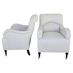 Baker Furniture English Country Scroll Arm Lounge Chairs Herringbone a Pair