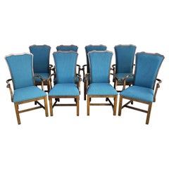 Vintage AMERICAN OF MARTINSVILLE Chippendale Dining Armchairs Teal Set of 8