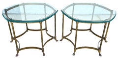 Vintage Labarge Side Tables Brass Glass Hoof Footed Octagonal Pair