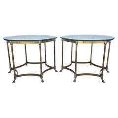 Vintage Labarge Side Tables Brass Glass Hoof Footed Octagonal Pair