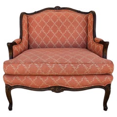 Vintage French Louis XV Carved Wingback Bergère Oversized Armchair Settee
