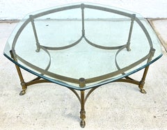 Vintage LaBarge Hexagonal Brass Hoof Footed Glass Top Coffee Table