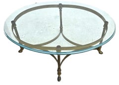 Vintage LaBarge Oval Brass Hoof Footed Glass Top Coffee Table