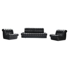 Stunning & Rare DS-85 matching sofa set in black leather by De Sede Swiss