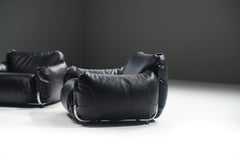 Atemberaubende Loungesessel aus schwarzem Leder von Giuseppe Munari für Poltrona Munari
