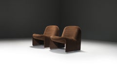 Stunning Alky Lounge Chairs in brown velvet By Giancarlo Piretti for  CASTELLI