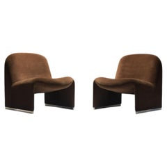 Stunning Alky Lounge Chairs in brown velvet By Giancarlo Piretti for  CASTELLI
