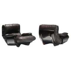 Rare Marsala lounge chair in brown black leather - Michel Ducaroy - Ligne Roset