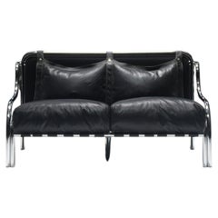 Sehr seltenes „Stringa“-Sofa aus schwarzem Leder von Gae Aulenti für Poltronova, Italien
