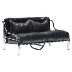 Sehr seltenes „Stringa“-Sofa aus schwarzem Leder von Gae Aulenti für Poltronova, Italien