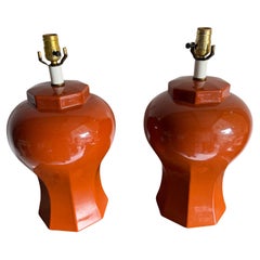 1960s Rounded Octagonal burnt orange Ceramic Table lamps- a pair