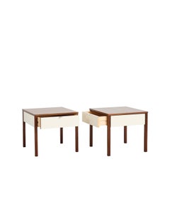 Florence Knoll Pair of Mahogany Nightstands, White Lacquered Drawers, 1966