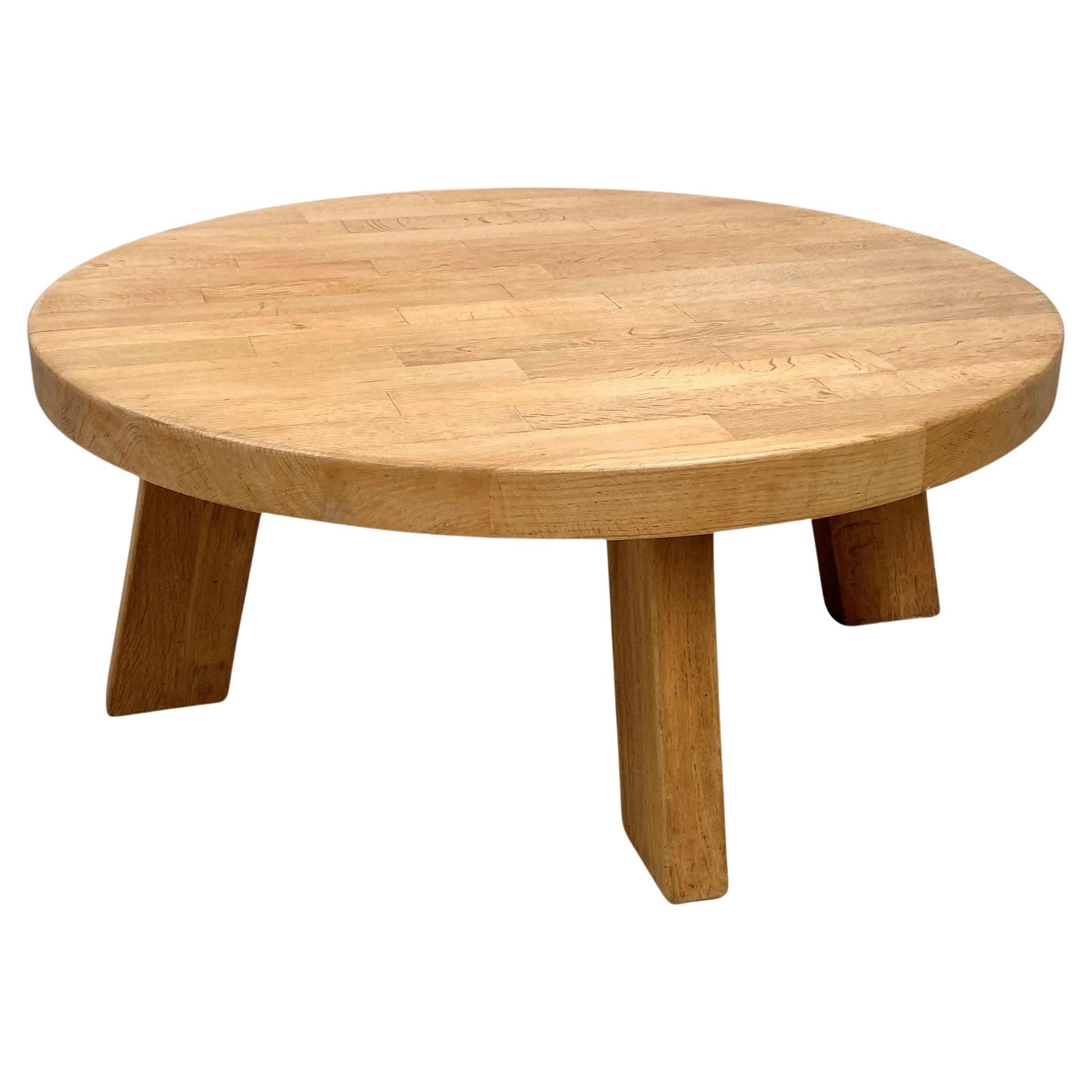 Dutch Vintage Oak Brutalist Coffee Table by Oisterwijk Meubelfabriek, 1970s. For Sale