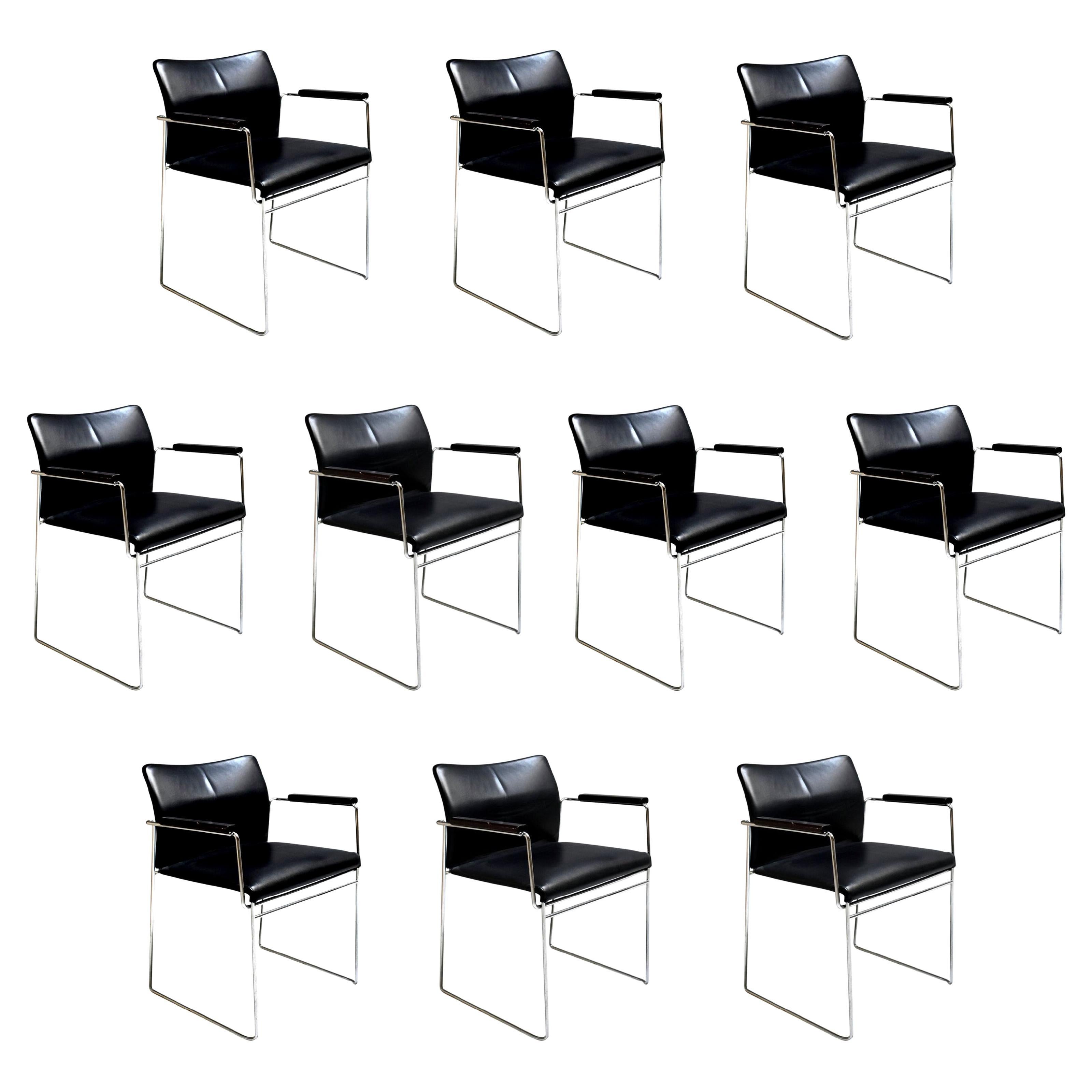 Set of 10 Jano Armchairs by Kazuhide Takahama for Gavina in Black Leather