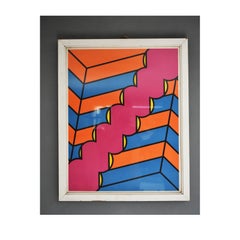 Mid-Century Modern Italian 1970 Print Abstract Geometric Design on Bright Colors