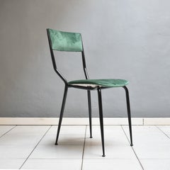 Dining Room Chair 1960s Italian Manufacture Black Iron Green Velvet