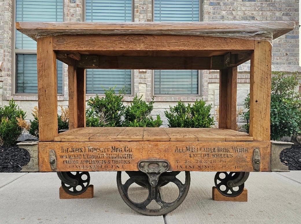 Antique American Industrial John Towsley Warehouse Work Cart Island 2