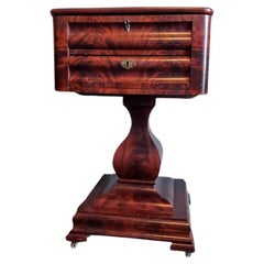 Early American Classical Empire Period Flame Mahogany Sewing Stand Work Table