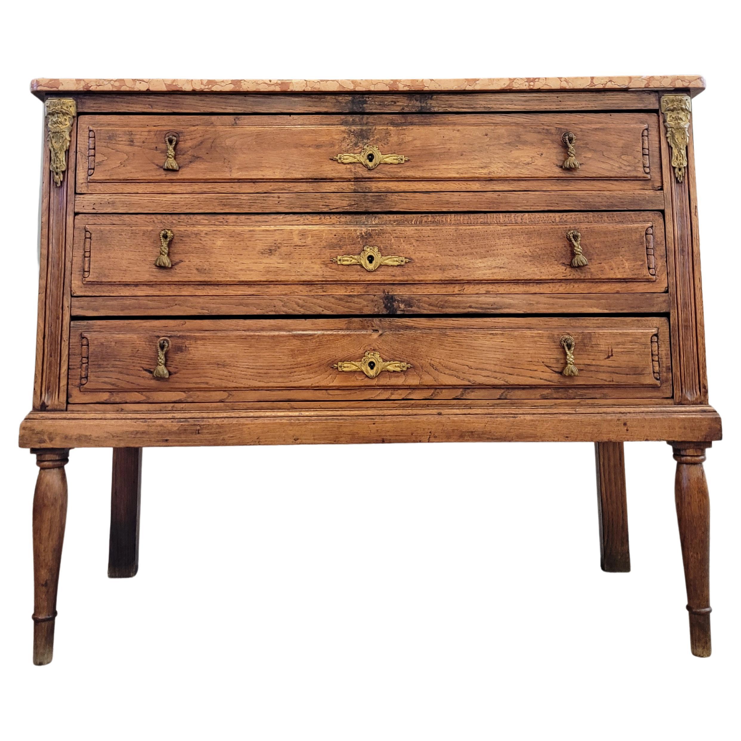 18th/19th Century Country French Louis XVI Oak Chest Of Drawers Commode