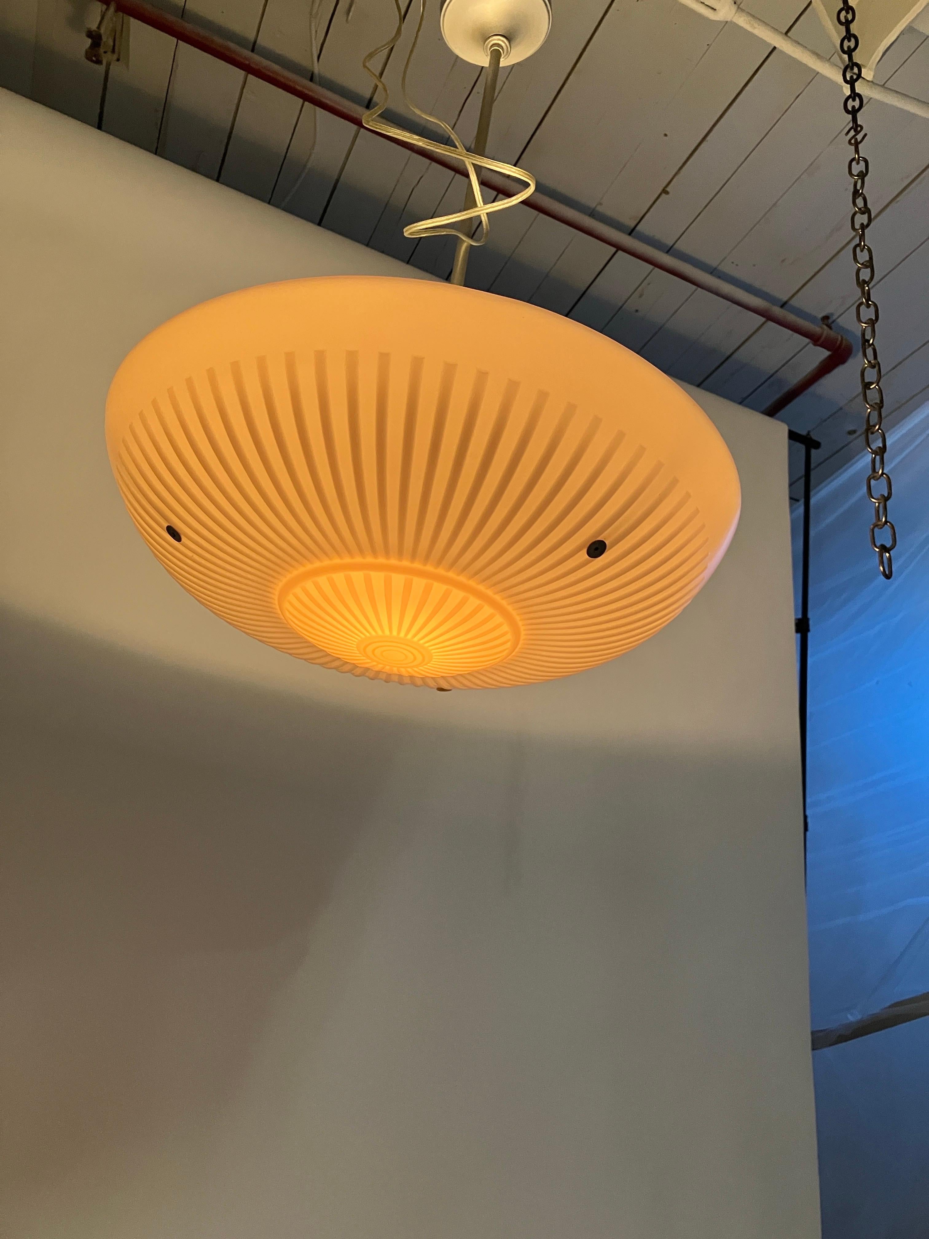 Mid 20th Century Large White Saucer Pendant For Sale 5