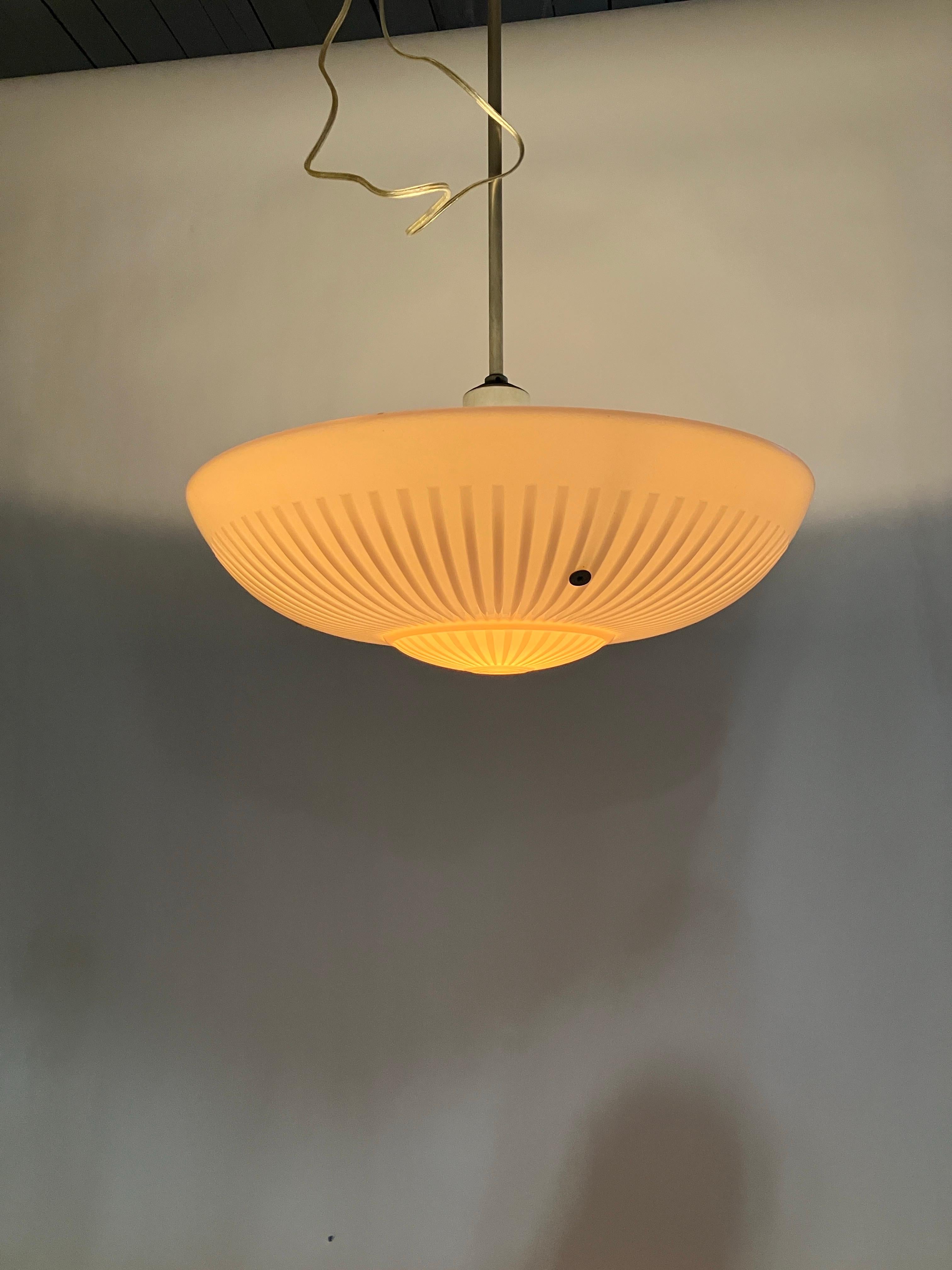 Mid 20th Century Large White Saucer Pendant For Sale 7