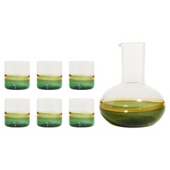 Murano Green and Yellow Decanter Set of Seven