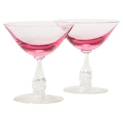Cerise Pink Crystal Cocktail Glasses, Set of Six