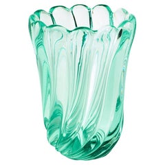 Seguso Murano Ribbed Sea Green Vase