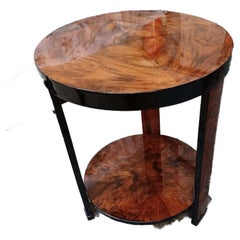 Art Deco Side Table with Fantastic Walnut Veneer on Three Legs from Near Paris a