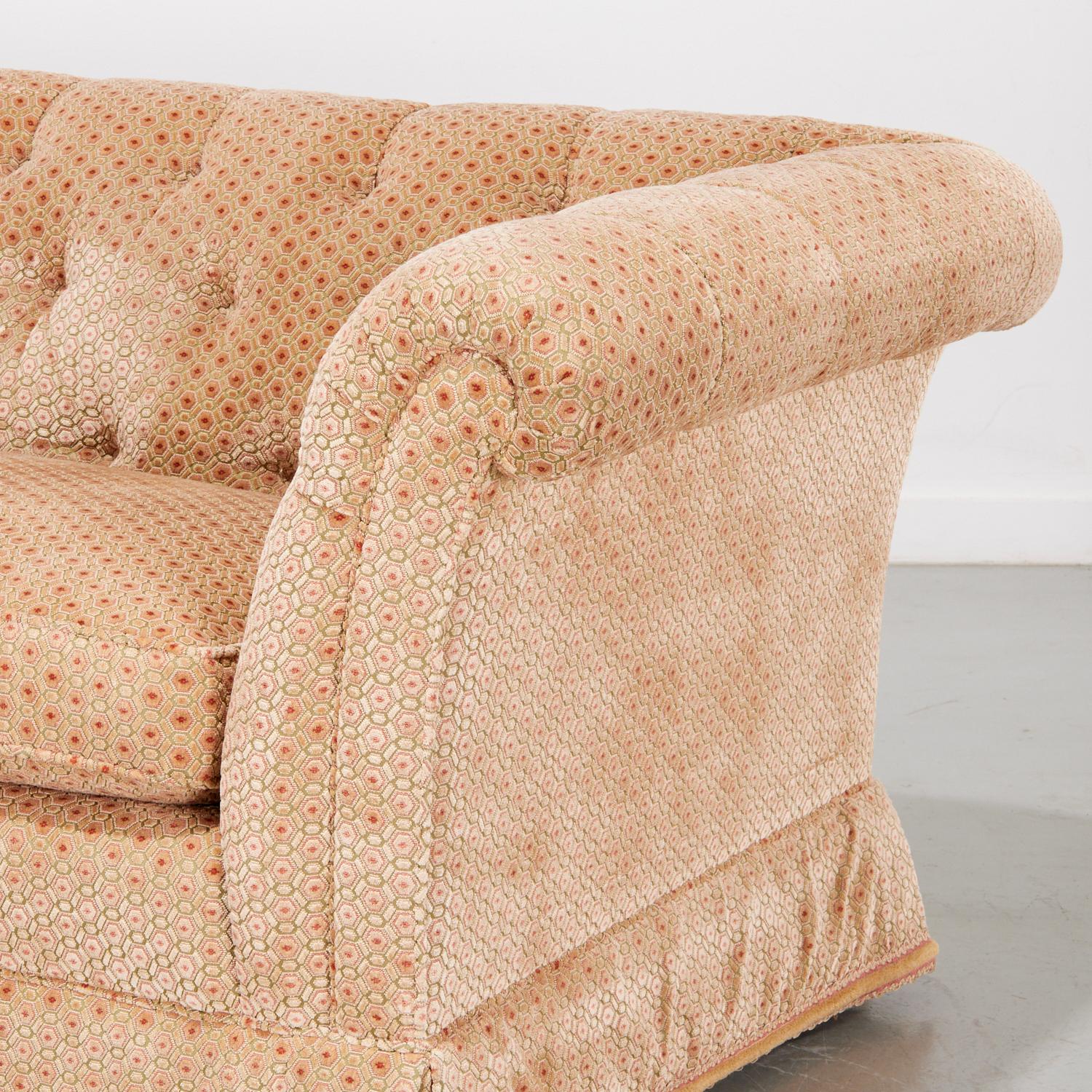 Hand-Crafted Brunschwig & Fils Custom Piedmont Tufted Loveseat in Geometric Velour Fabric For Sale