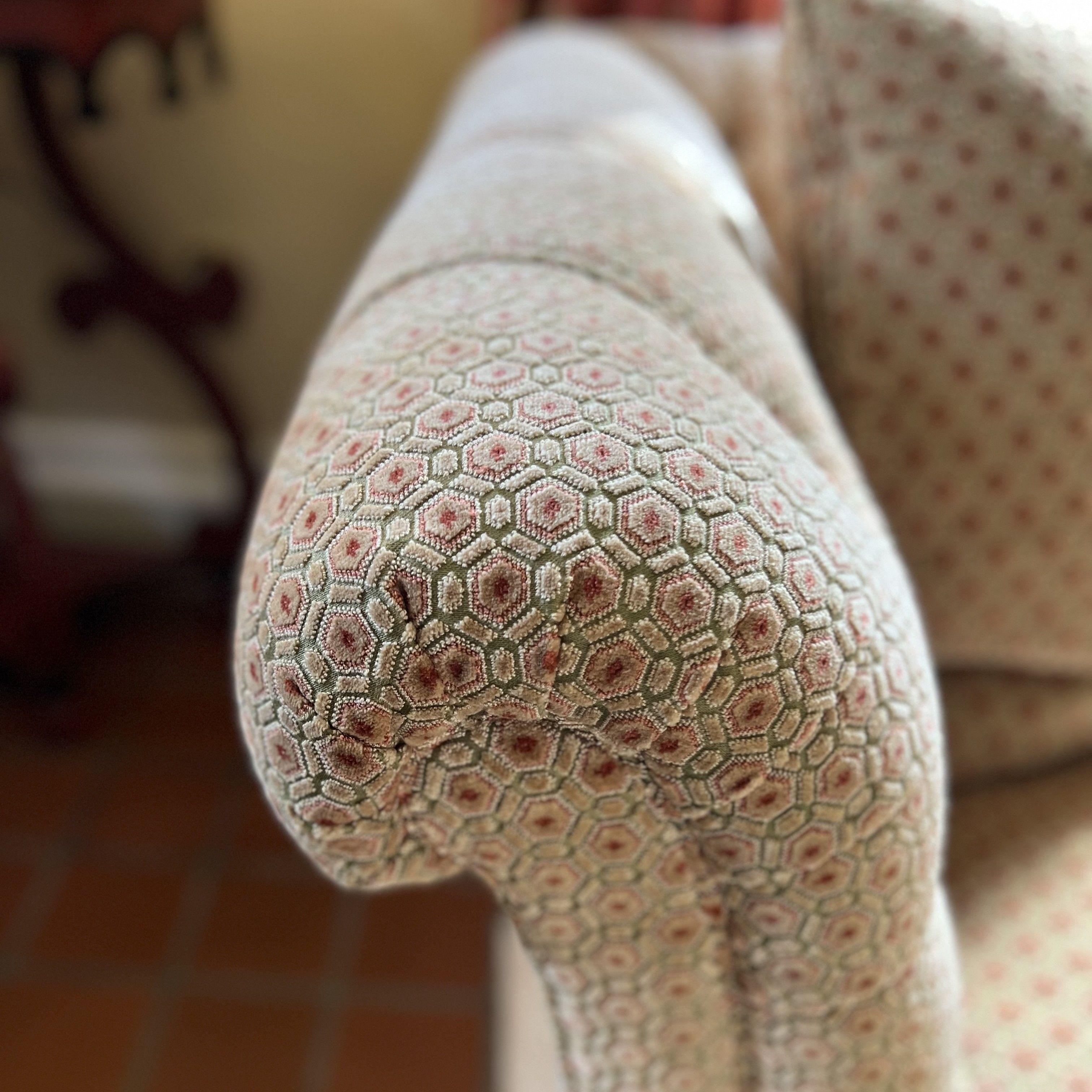 Brunschwig & Fils Custom Piedmont Tufted Loveseat in Geometric Velour Fabric For Sale 3