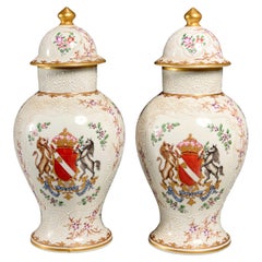 Pair of French Armorial Porcelain Covered Jars, Probably Edmé Samson