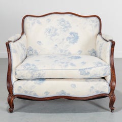 French Louis XV Style Walnut Bergère Armchair, circa 1900, Floral Fabric