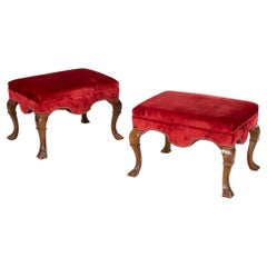 Pair of Italian Rococo-Style Stools in Clarence House Silk Velvet, Nailhead Trim