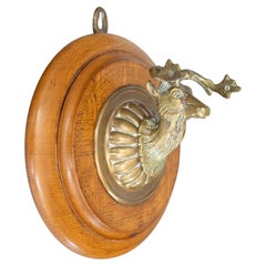 Ancienne applique murale en laiton en forme d'élan de cerf sur plaque en Oak, circa 1900